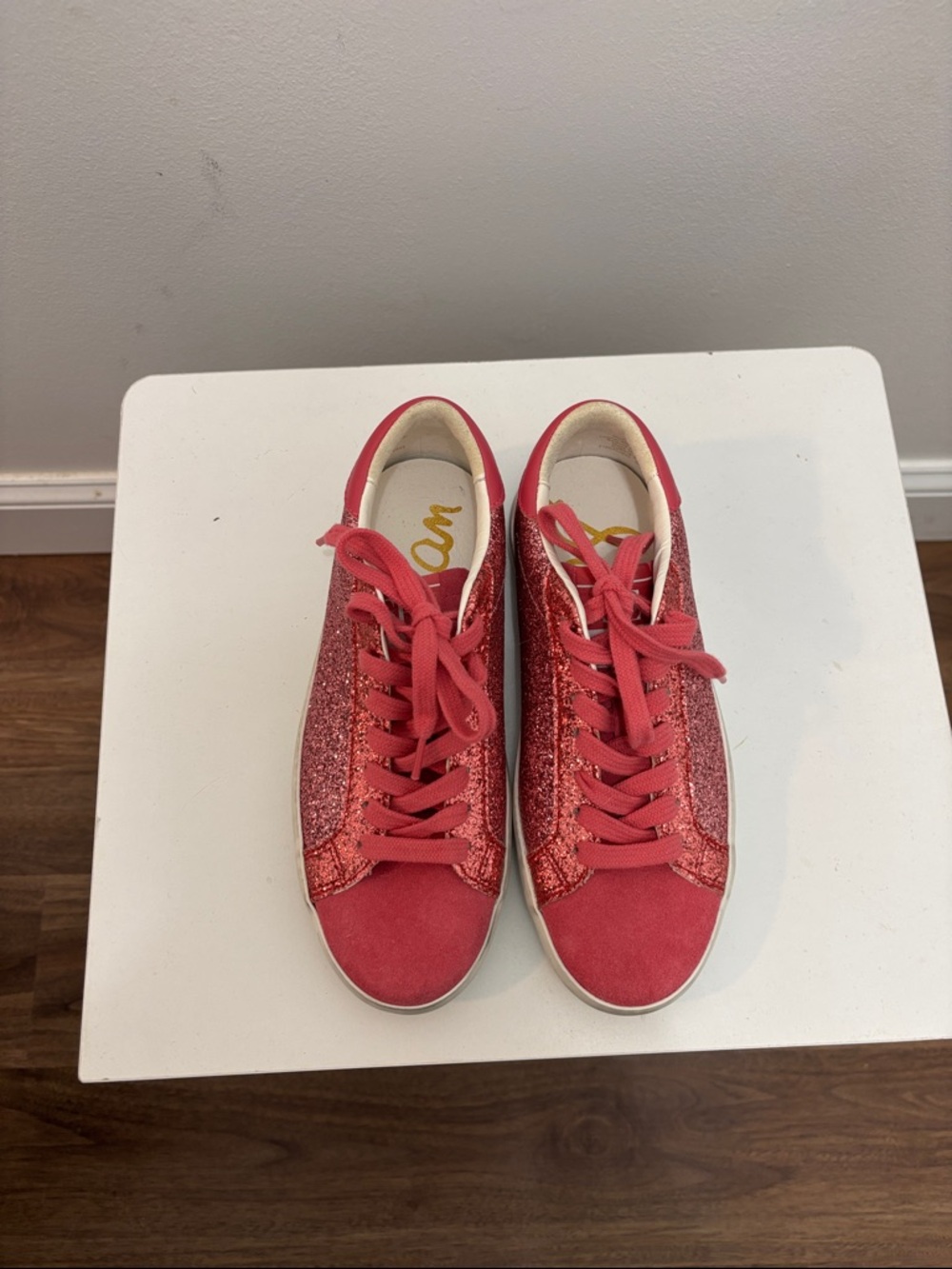 Sam Edelman pink Glitter Lace-Up Low Tops